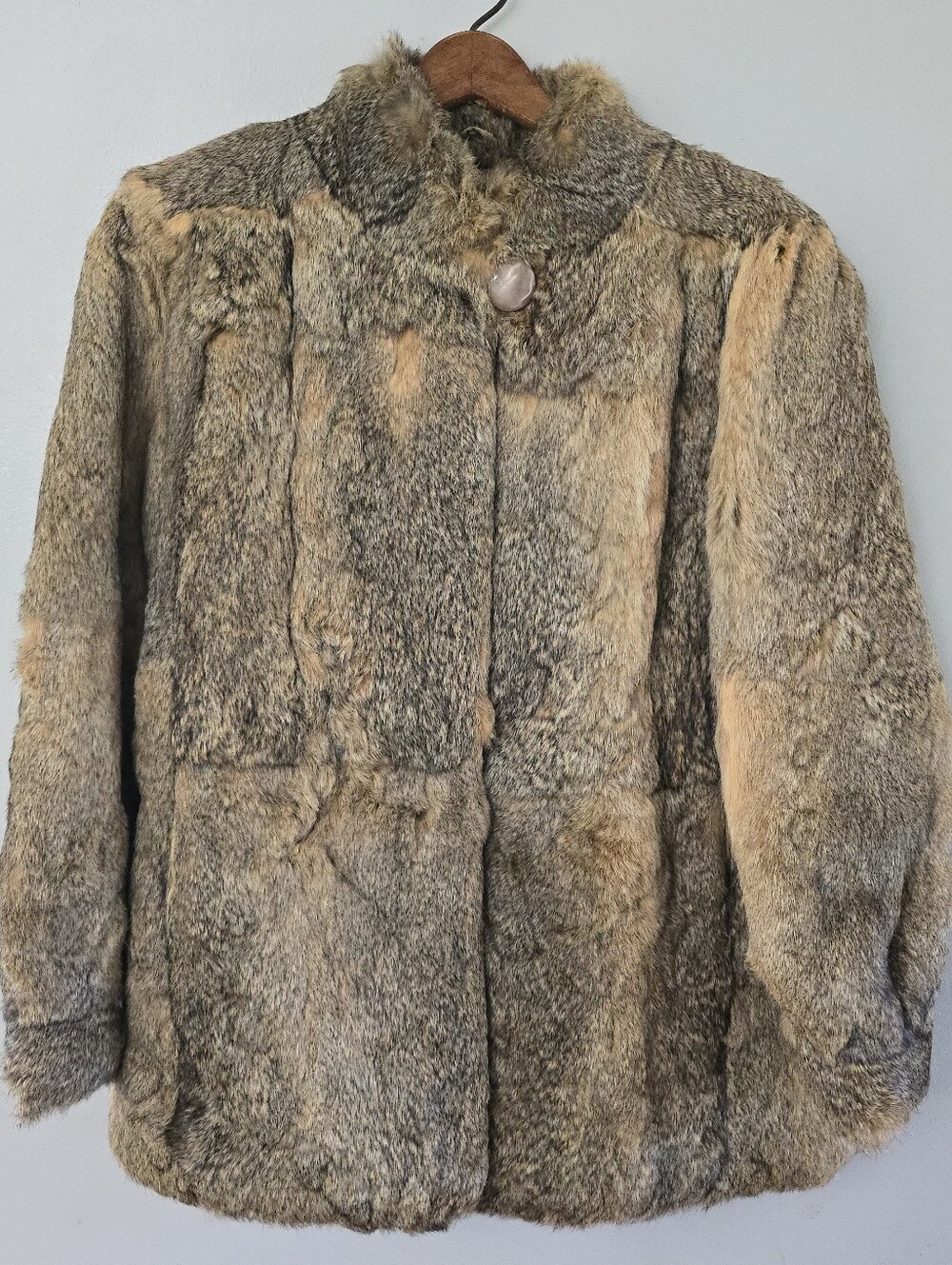 Vintage Real Rabbit Fur Jacket Black Dyed Coat Size M Soft Glam Mob Wife *read